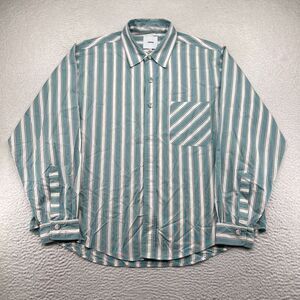 AKNVAS Men's Button Down Cotton L Blue White Long Sleeve Baggy‎